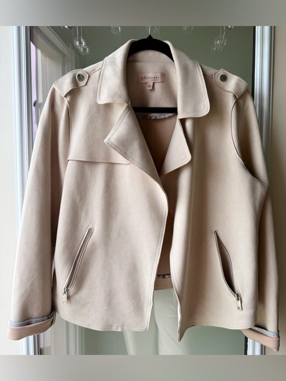 Philosophy Light Beige Trench-Style Moto Jacket